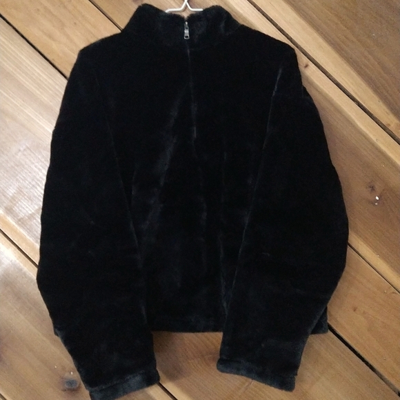 NEW! Faux Fur Quarter Zip Pullover Sweatshirt, Black- A New Day - SOFT! - Picture 2 of 10